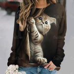 Armsad kassimustrilised Mood Naiste pikkade varrukatega T-s&auml;rgid Naiste s&uuml;gisr&otilde;ivad Vabaajar&otilde;ivad Puuvillane Pullover Lahtine naiste topid T&auml;navar&otilde;ivad XS