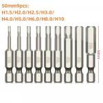 Magnet S2 terasest kuuskantkruvikeerajate komplekt kuulpea ja kuuskantk&auml;epidemega pneumaatilise/elektrilise kruvikeeraja jaoks. 50mm flat head 9pcs