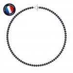 PERLINEA - Collier Perle de Culture d'Eau Douce AAA+ Semi-Ronde 5-6 mm Noire - Fermoir en T Argent 925 Milli&egrave;mes - Bijoux Femme