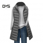 Lady Winter Puuvillane Mantel Kapuutsiga &Otilde;huke Polsterdatud Tuulekindel Varrukateta &Uuml;hev&auml;rviline Keskmise Pikkusega Vest Lukuga Kinnitus Kampsun Pealisr&otilde;ivad XL hall