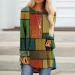 Gradient-patchwork 3D-printidega pikkade varrukatega T-s&auml;rk Naiste moodne triibuline T-s&auml;rk Crewneck, pikk tuunikatopsid Naiste T-s&auml;rk Riietus Daam S