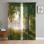 Puu-puu j&auml;rve maastik l&auml;bipaistvad kardinad elutoa akna t&uuml;llkardinad magamistoa k&ouml;&ouml;gi kodu kaunistamiseks voile kardinad W135 x H115cm x1&Rod Pocket