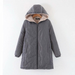 Ameerika stiilis s&uuml;gis ja talv uued puuvillased polsterdatud riided naiste sisemine samet lahtised keskmised ja pikad puuvillased riided jakk naiste kapuutsiga L hall v&auml;rv