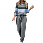 Naiste kevad-s&uuml;gis vabaaja dressir&otilde;ivaste triibuline pikkade varrukatega topid, elastne v&ouml;&ouml;koht pingutusn&ouml;&ouml;riga dressip&uuml;ksid spordir&otilde;ivad, kaheosaline komplekt 3XL sinine