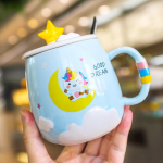 450 ml Creative Unicorn keraamiline kruus kaane ja lusikaga Cartoon Piim Kohv Teetass Portselankruusid Kenad kingitused Saatmine
