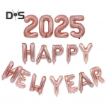 2025. aasta head uut aastat &otilde;hupallide komplekt Isesulguvad alumiiniumfooliumist &otilde;hupallid Head uut aastat b&auml;nneri taust aastavahetuse peokaunistuse tarvikute jaoks roosa kuldne v&auml;rv