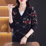 S&uuml;gisene žakaarv&auml;rvi l&uuml;hike kootud kampsun jakk Naiste talvine uus pikkade varrukatega lilleline kootud kampsun mantel Naiste avarad kudumid topsid 4XL must