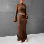 Vabaaja Naiste Kaheosaline Seelikute Komplekt Pikkade Varrukatega K&otilde;rge Kaelusega T-s&auml;rk Elastse V&ouml;&ouml;kohaga Pikk Seelik T&auml;navamood S&uuml;gisene Riietus S hall v&auml;rv