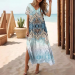 Suvekleit Rannakleit Elegantne V-kaelusega l&uuml;hikeste varrukatega &uuml;hepoolsete piludega vabaajakleidid S