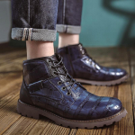 Meeste Retro Nahast K&uuml;lg-Lukuga Martini Saapad - S&uuml;gis/Talv Keskmise K&otilde;rgusega Veisenahast Briti T&ouml;&ouml;saapad 39 sinine