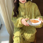 Pajama Naiste S&uuml;gis ja Talv Kampsun Pikkade Varrukatega Pikkade Varrukatega Flanell Kaheosaline Pajama Komplekt M kollane