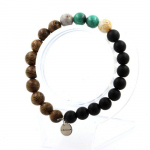 Pierres et Min&eacute;raux. Bracelet Perles Malachite du Congo + Agate Feuille de Bambou + Onyx Fabriqu&eacute; en France.