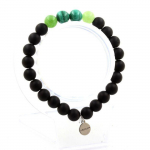 Pierres et Min&eacute;raux. Bracelet Perles Malachite du Congo + P&eacute;ridot + Onyx noir mat 8 mm. Fabriqu&eacute; en France.
