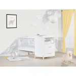 Lit Combin&eacute; - 120x60cm - Evolutif en 90x190cm - Babyprice Joy Naturel - Blanc sur pieds en bois naturel valge