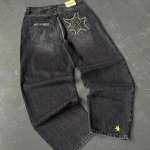 T&auml;navamoe teksad Y2K meeste p&uuml;ksid Harajuku hiphop kirjade tikandiga vintage sinised lohvakad teksad k&otilde;rge v&ouml;&ouml;kohaga laia s&auml;&auml;rega p&uuml;ksid S must