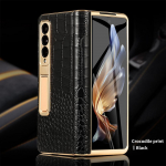 Nahast telefoni&uuml;mbris Samsung Galaxy Z Fold 6 5 4 3 Fold6 Fold5 Kullatud magnetiga liigendiga aluse tagakaas koos peegelkilega For Galaxy Z Fold 3