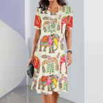 Uued elevandiprindiga kleidid naiste elegantsetele midikleitidele suvine naiste l&uuml;hikeste varrukatega kleit moe &uuml;lem&otilde;&otilde;dulised riided S