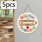 5Pcs Front Door Sign Welcome for Classroom Round Wooden Wreath, Back to School Wood Hanger