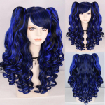 Cosplay parukas s&uuml;nteetiline pikav&auml;rviline lokkis t&uuml;drukutele Lolita Cosplay parukas topelt hobusesaba ja 1 tk parukam&uuml;tsiga 24inches tumesinine v&auml;rv