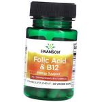 Folaat ja B12-vitamiin, Folic Acid and B12, Swanson 30kaps (36280152) 30vcaps