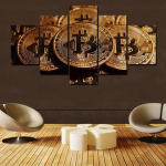 Ilma raamita Bitcoini kr&uuml;ptovaluuta raha foto 5 tk. l&otilde;uendipilt Seinakunst L&otilde;uendimaal Elutoa seinakaunistus 20x35cm*2 20x45cm*2 20x55cm*1