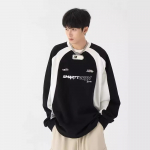 Unisex pikkade varrukatega Y2K lapitehnikas dressipluusid, tr&uuml;kitud tr&uuml;kiga ja k&otilde;rge kaelusega kapuutsiga, vabaaja ja lahtise pulloveriga meestele ja naistele S must