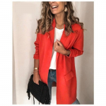 Naiste mood vabaaja &uuml;hev&auml;rviline printimine s&uuml;gistalv pikkade varrukatega POLO kaelusega jakid ja mantlid L aprikoosi