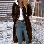 Kahepoolne pl&uuml;&uuml;sist kapuutsiga mantel naistele, keskmise pikkusega, &uuml;hev&auml;rviline, taskutega L