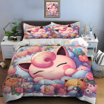 Pokemon Jigglypuff Tr&uuml;kiga Voodipesukomplekt Tekikott 1 Tekikott 2 Padjap&uuml;&uuml;ri T&auml;iskasvanute ja Laste Voodipesukomplekt Luksuslik S&uuml;nnip&auml;evakingitus EU Twin 135X200cm pink