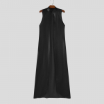 INCERUN Meeste seisev krae varrukateta PU avatud esiosa kunstnahast pikk maxi kampsun-mantel 3XL must