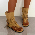 Moodsad Uued Lamedad Rooma Sandaalid Suvised Uued &Uuml;marate Varvastega Klipiga Varvastele Mitmek&uuml;lgsed Avatud Varvastega Suede Paelkinnitusega Libisemiskindlad Slip-On Sandaalid 35 khaki