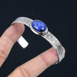 925 Sterling H&otilde;be Kurgut&scaron;akra Ovaalne Lapis Lazuli Gemstone Naise K&auml;ev&otilde;ru Ehted Adjustable