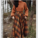 Naiste s&uuml;gistalv uus mood, pikkade varrukatega kootud kampsun, pullover, ruuduline villane segu seelik, kaheosalised komplektid XL