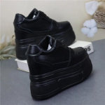 Moodne 12CM Mikrofiiber Ehtne Nahk Naiste Vabaaja Platvormkiil Kevad Vulkaniseeritud S&auml;delev Paks Sneaker S&uuml;gis Moekingad 34 must