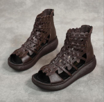 Ehtne nahk Rooma naiste madalad kingad Naiste k&otilde;rge kontsaga sandaalid Vabaaja sandaalid Uued &otilde;&otilde;nsad avatud varbaga kingad Naiste suvi 35(22.5cm)