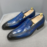 Moodsad Klassikalised Suured Suurused Meeste Penny Loaferid Ehtne Nahk Sinine/Pruun K&auml;sit&ouml;&ouml; Slip-On &Auml;ri Kingad Meeste Jalatsid US 9.5 sinine