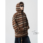 Unisex retro ruuduline triibuline villane kapuutsiga kampsun - Vabaaja paaristiil L pruun