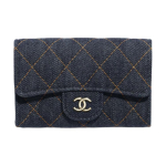 Chanel 26P Kuldne Logo Topelt-C Tepitud Denim Klapiga Rahakott Kaardihoidja Naiste rahakott S&uuml;gavsinine Oranž AP0214-B23492-U7663 Box(Basic Set+Box)