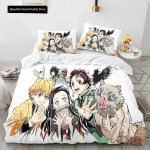 Demon Slayer 3D Voodipesu Komplekt Anime Tekikate Padjap&uuml;&uuml;rid &Uuml;he-, Kahekohaline, T&auml;ism&otilde;&otilde;dus, Kuninganna, Kuninga Suurus Poistele T&uuml;drukutele Kingitus Kodu Dekoor 70x133cm 2pcs gray