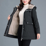 Naiste talvejope vabaaja soojad polsterdatud mantlid Snow Wear pl&uuml;&uuml;s Parka keskmise pikkusega avara kapuutsiga sametvoodriga 2XL