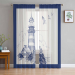 Vahemere majakas merit&auml;ht v&otilde;rkkangast kardinad elutuppa magamistuppa k&ouml;&ouml;ki kaunistamiseks &scaron;ifoonist l&auml;bipaistev kangas akna kardinad W135 x H115cm x1&Grommet Top