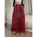 Mood n&ouml;&ouml;riga vabaaja baggy cargo teksap&uuml;ksid naiste riided sirge laia s&auml;&auml;rega dressip&uuml;ksid naiste p&uuml;ksid XXXXXL punane