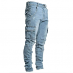 Teksap&uuml;ksid Meeste P&uuml;ksid Pesu &Uuml;hev&auml;rvilised Mitme taskuga Denim Keskmise v&ouml;&ouml;kohaga Cargo Teksap&uuml;ksid Suur Suurus Fahsion Vabaaja P&uuml;ksid Meeste Igap&auml;evane kandmine M helesinine v&auml;rv
