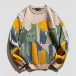 S&uuml;gisene Kootud Kampsun Meestele Naistele Talvine Harajuku Multifilm T&auml;ielik Kassi Prindiga Pullover Vintage Vabaaja Lahtised Kampsunid T&auml;navamood XL beež