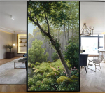 Roheliste taimede mustriga privaatsusakenakile, liimivaba, staatiliselt kleepuv, dekoratiivsed vitraažaknakleebised (as the picture,50x120cm WxH)