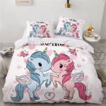 Laste voodipesukomplektid Kingitused &Uuml;kssarviku ja V&auml;rvilise Hobuse Prindiga Tekikoti Komplektid Lastele T&uuml;drukutele Poistele 2/3 tk &Uuml;hekohaline Roosa Tekk 135x200cm