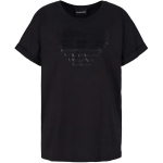 Emporio Armani S&uuml;gis/Talv 23 Logo &Uuml;mmarguse kaelusega Kampsun Graafilise tr&uuml;kiga L&uuml;hikeste varrukatega T-s&auml;rk Naiste toppi Must 6R2T7B-2JFNZ-0999 M