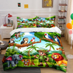 Džungliloomad ja seikleja. Tr&uuml;kitud Voodipesukomplekt 1 Tekikott 2 Padjap&uuml;&uuml;ri T&auml;iskasvanutele Ja Lastele Luksuslik Kingitus T&auml;issuurus AU Single 140X210cm&set