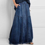 Oversize Bohemian Denim Maxi seelikud naistele Puuvillane suvine Falda Lady 4XL Boho Vintage pikk teksaseelik S helesinine v&auml;rv