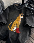 Vintage Gepardiga Graafiline T-s&auml;rk Pestaud Puuvill Happepesu Streetwear Top Retro &Uuml;legabariidiline T-s&auml;rk Hip Hop Stiil Suve R&otilde;ivad S black
